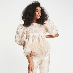 ASOS Limited edition Metallic Jacuard Smock Top with Tinsel Fringe Hem Size 6